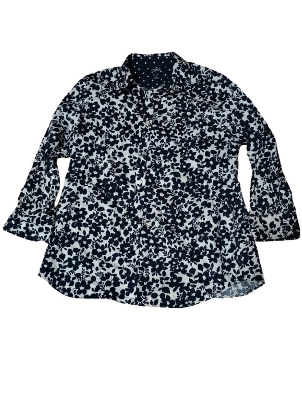 Chaps Black Shirt with Cream Polka Dots